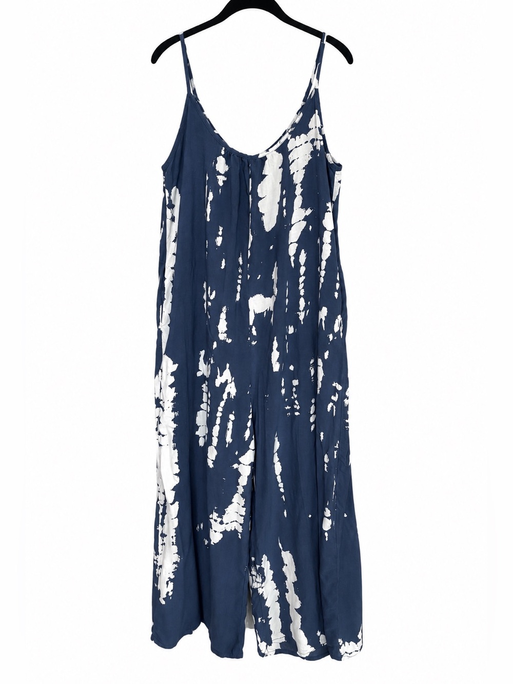 Navy & White Tie-Dye Spaghetti-Strap Jumpsuit